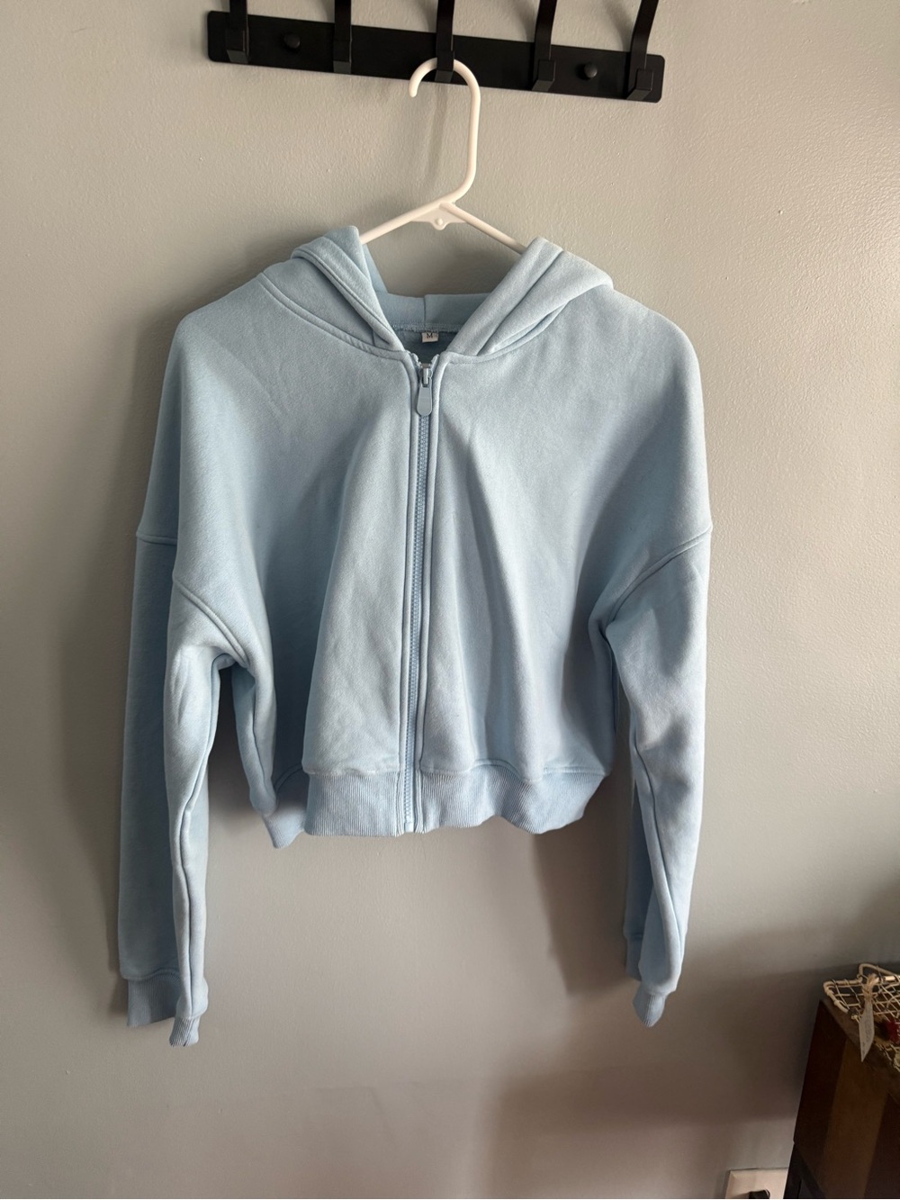 Soft Pale Blue Zip-Up Hoodie - Size M